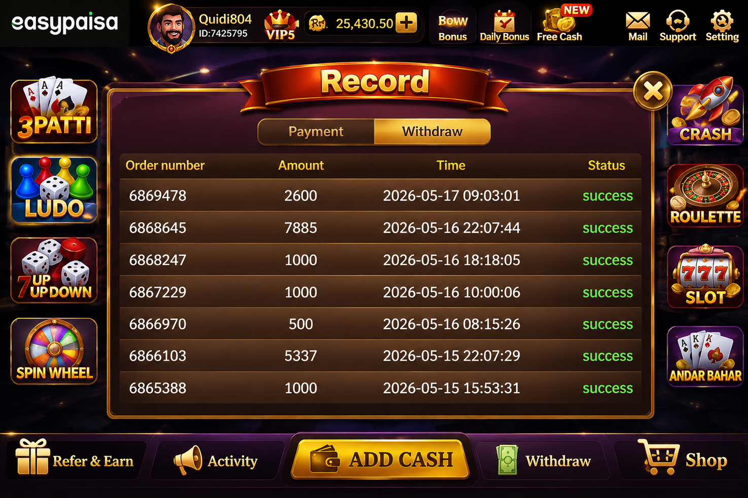 Teen Patti Ludo withdrawal proof — Easypaisa and JazzCash payout screenshot Teen Patti Ludo withdrawal proof — Easypaisa and JazzCash payout screenshot